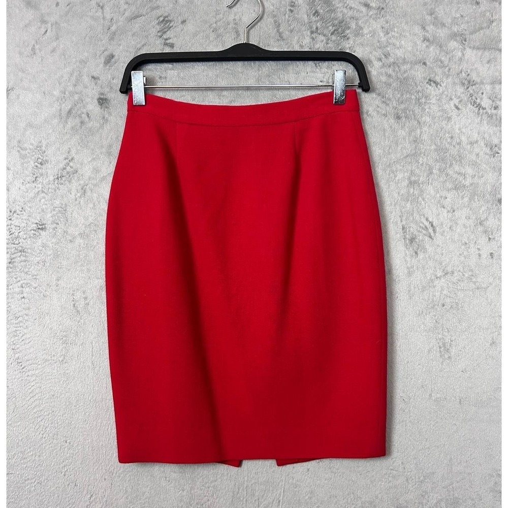 Vintage Red Wool Pencil Midi Skirt Back Slit Office Career Classic Work‎ Small